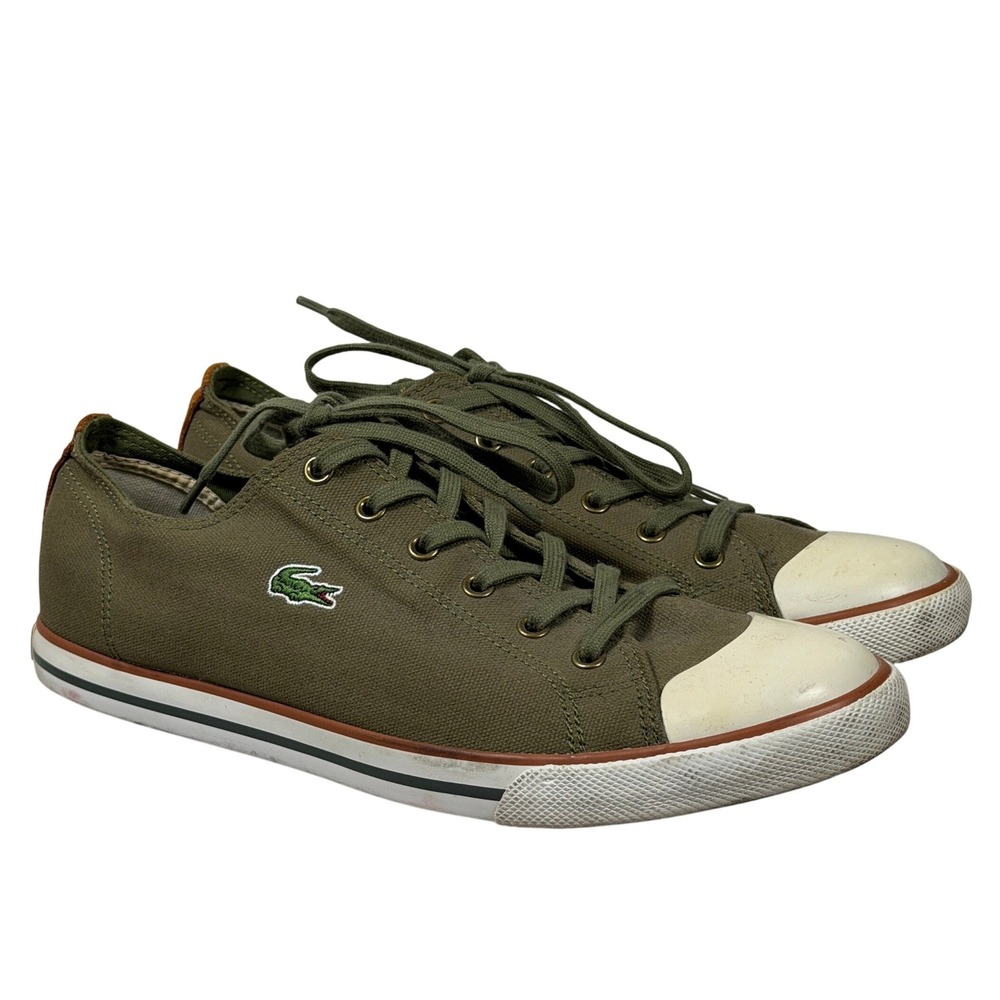 Lacoste Mens Size 10.5‎ Olive Green Canvas Low Top Sneakers Shoes Crocodile Logo